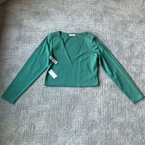 Aritzia Babaton contour deep v neck long sleeve green XL NWT
